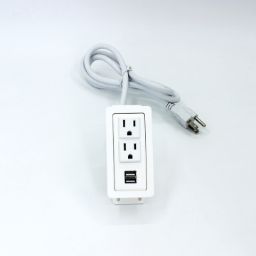 White Dual Plug Recessed Power Strip with USB