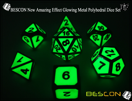 BESCON New Amazing Effect Glowing in the Dark Metal Polyhedral Role Playing RPG Game Dice Set of 7-5