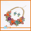 Grande fleur collier bijoux colorés plaqué or Set