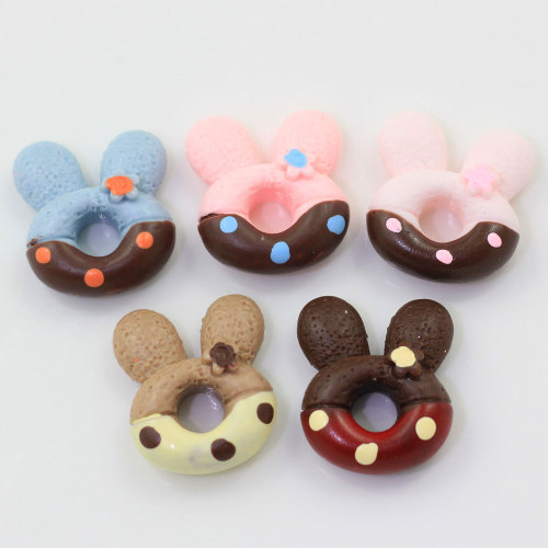 Kawaii Animal Rabbit Donut Resin Cabochons Food Miniature Figurine DIY Jewelry Accessories