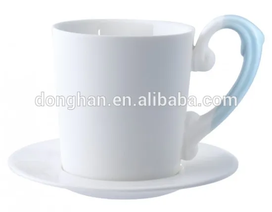good quality white porcelain dinner set with blue handle for hotel