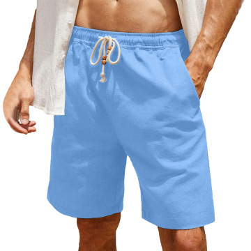 Plus Size Cotton Linen Summer Beach Shorts with Pockets - OEM