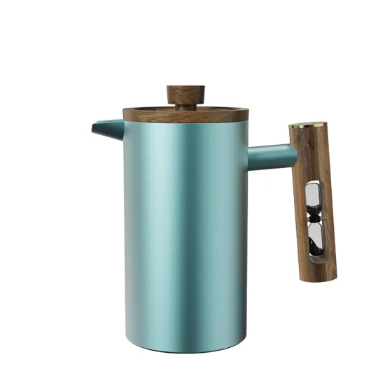 DHPO 1000ml Classic French Press Coffee Maker - Double-Walled Stainless Steel with Walnut Wood Handle