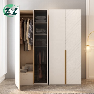 Minimalist White Glass Door Large Capacity Wardrobe Wooden