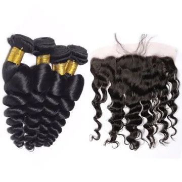 Raw Mink Brazilian Extension Human Weave With Closure Frontal Deep Loose Wave Virgin Hair Frontal And Bundles Human Hair