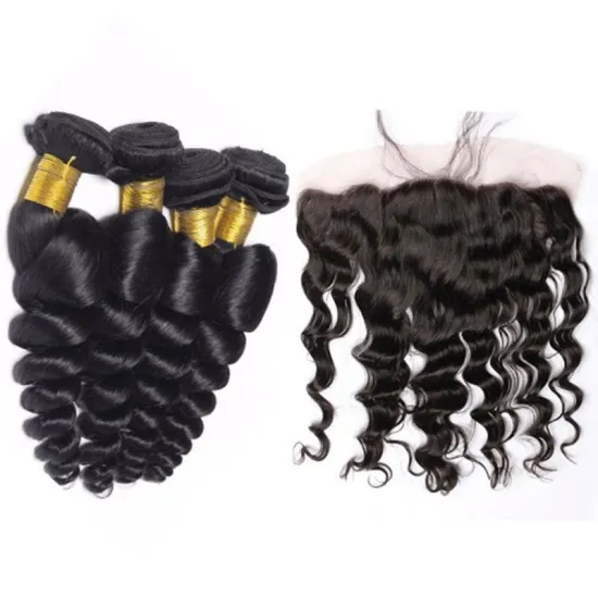 Raw Mink Brazilian Extension Human Weave With Closure Frontal Deep Loose Wave Virgin Hair Frontal And Bundles Human Hair