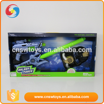 Childrens educational safe plastic electric toy police gun set with b/o sword