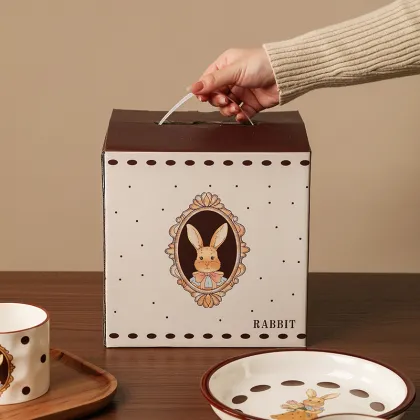 Vintage Peter Rabbit Easter Bunny Dinner Set - Microwave Safe Ceramic Plate, Bowl, Spoon, and Cup for One