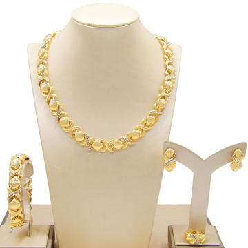 Brave Light Yulaili Gold Plated Alloy Jewelry Set for Women - Wedding Necklace with Hug and Kiss XOXO