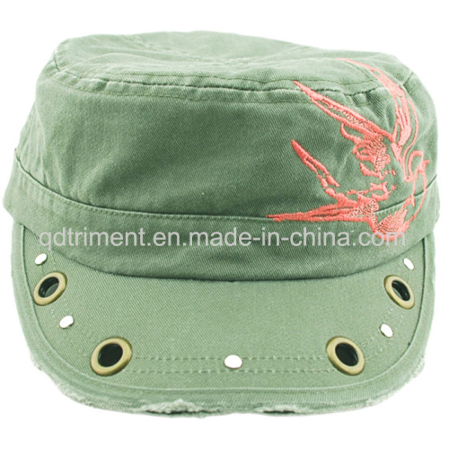 Grinding Washed Grommet Rivet Decoration Embroidery Army Military Cap (CSC9452)