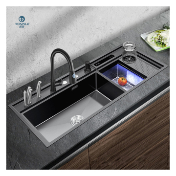 Ultrasound Vegetable, Seafood, and General Cleaning 3-in-1 Black Kitchen Sink with Stainless Steel Construction
