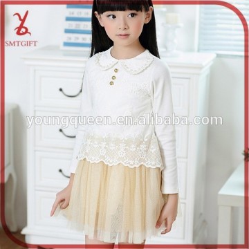 HLL40 2015 spring long-sleeve crochet lace girls gauze skirt 100% cotton dress