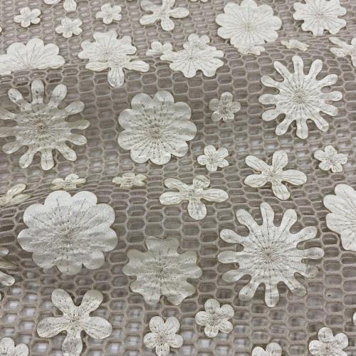 Champagne PU Laser Cut Flower Embroidery Fabric