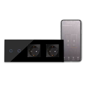 Bingoelec EU Standard 2Gang WiFi Smart Wall Touch Light Switch with Double Power Sockets