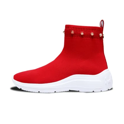 KBY Fly woven shoes Boots shoes Casual shoes Rivet Red