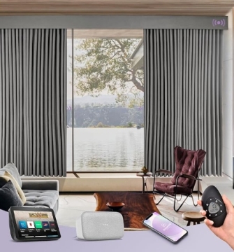 Hardwired Smart Curtains with Remote Control for Sliding Doors - Motorized Room Darkening Drapes