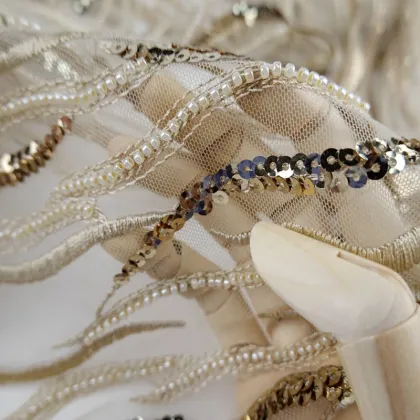 100% Polyester Knit Beads Sequin Embroidery Mesh Fabric