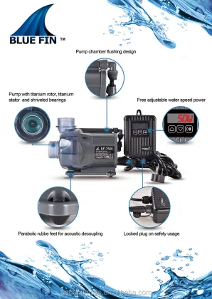 High Efficiency BlueFin Aquarium Pump 14W: 4800L/h Flow Rate, Super Silence Flushing Design - Variable Frequency Control