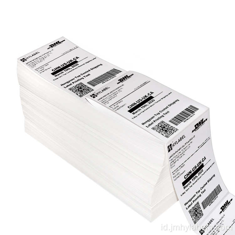 Blank putih berlubang 4x6 fanfold label termal langsung