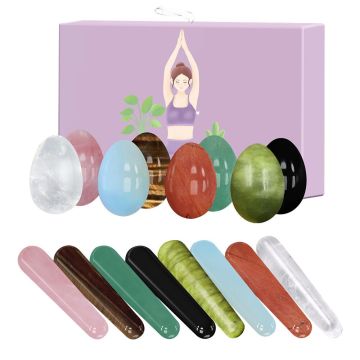 Rose Quartz Jade Yoni Egg Set Vaginal Tightening Kegel Exerciser Natural Stone Crystal Yoni Wand Feminine Hygiene Kegel Ball