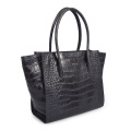 Sac fourre-tout carré en cuir de vachette à motif croco noir