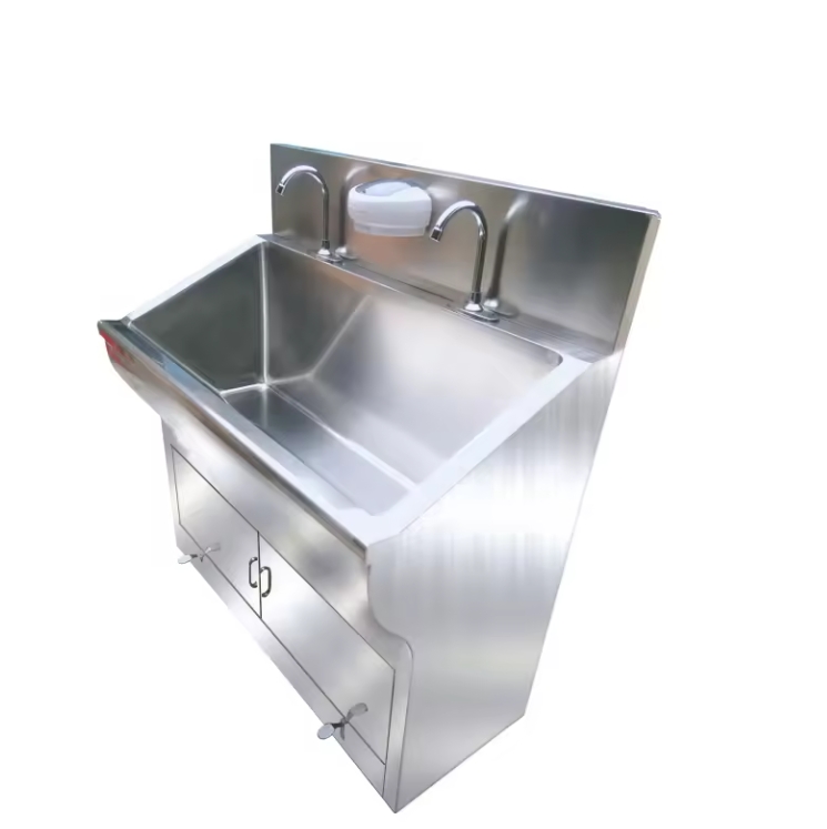 Clinic Furniture 304 Stainless Steel Operating Room Wash Sink With Knee Hand Sink 2 Person Medical Faucet Portable Sink