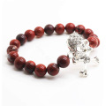 Red Jasper 8MM Round Beads Stretch Gemstone Bracelet with Diamante Skull Piece