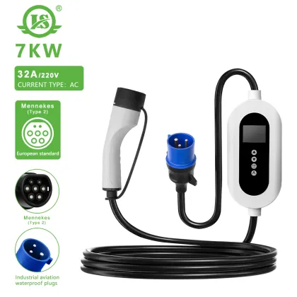 Portable electric car charging station EU standard 7kW type 2 EV portable chargers and charging stations