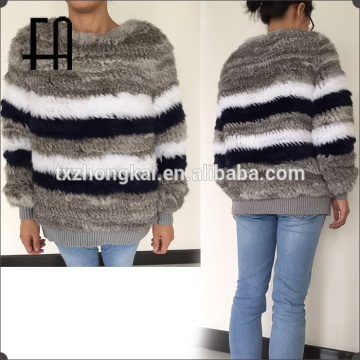 Factory direct wholesale price rabbit knitted fur coat with rib cuff&hem /knitted fur coat