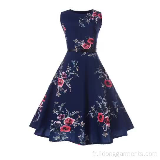 O-cou sans manches une ligne fleur belle robe vintage