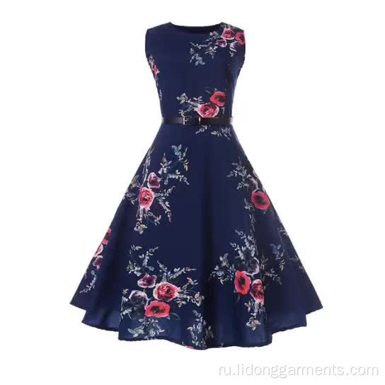 Милое винтажное платье трапециевидной формы без рукавов с круглым вырезом и цветочным принтом