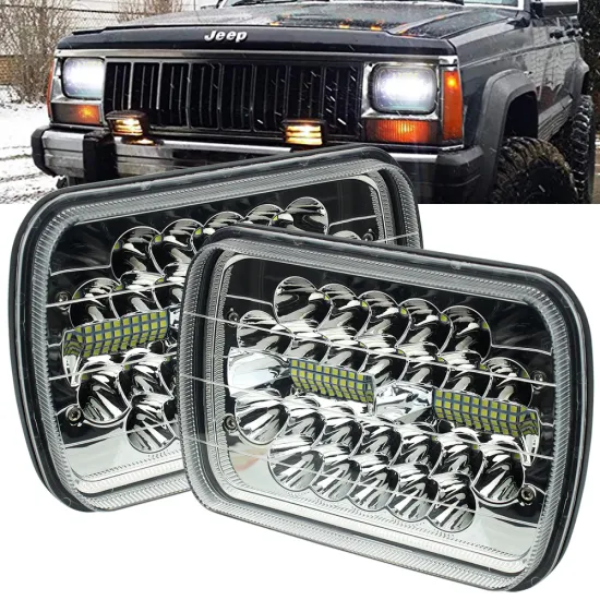 5x7 LED Rectangular Headlights Hi/Low Beam for Jeep Cherokee XJ & Wrangler with Turn Signal DRL