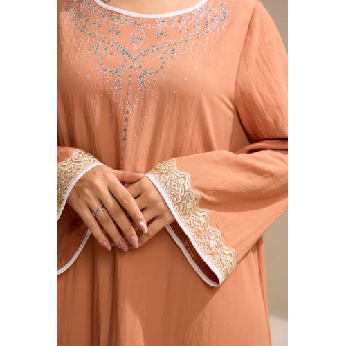 گرد و غبار رز Rhinestone Trim Abaya