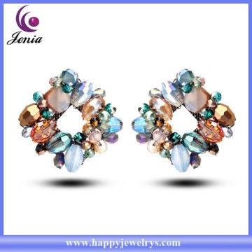 Fashion jewelry square earring bling crystal gold plated indian jhumka earring jewellery ( YWE2015071)