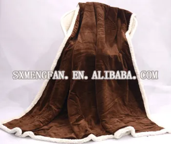 Dark brown Short Flush Back Side Berber Fleece Print Plaid Blanket