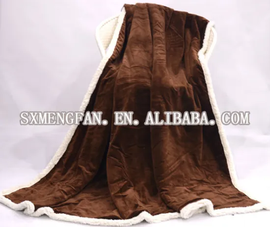 Dark brown Short Flush Back Side Berber Fleece Print Plaid Blanket