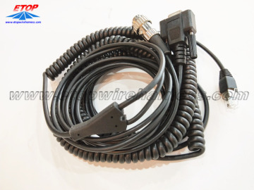 Coiled RJ45 cable to DB9 and 4pin connector