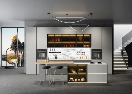 Open-concept integrated kitchen area