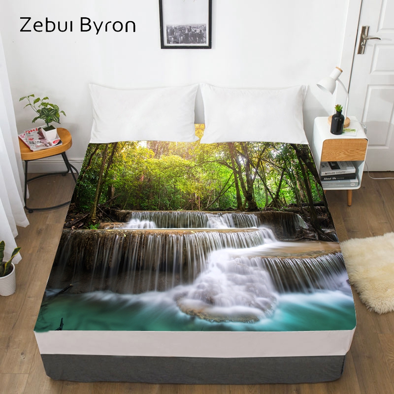 3D HD Digital Print Custom Bed Sheet With Elastic,180/150/160x200 Fitted Sheet Queen/King,Mattress Cover forest