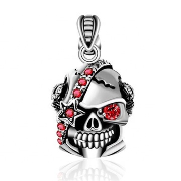 Yiwu Aceon Stainless Steel 3D Punk Red Stone Skull Pendant