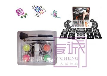 Fluorescence Body Painting Glitter Tattoo Kit With 4 Colors Tattoo Pigment Powder