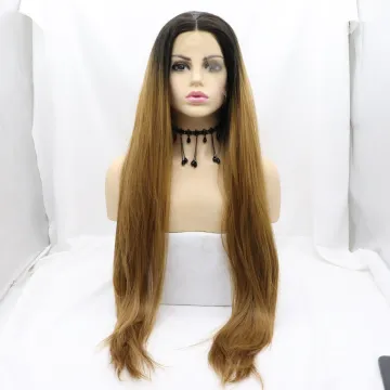 Vigorous Ombre Brown Wholesale Straight Synthetic Heat Resistant Wigs Stock Lace Front Synthetic Wigs