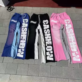 Wholesale Men's Custom Print Vintage Stacked Flared Denim Jeans & Sweatpants