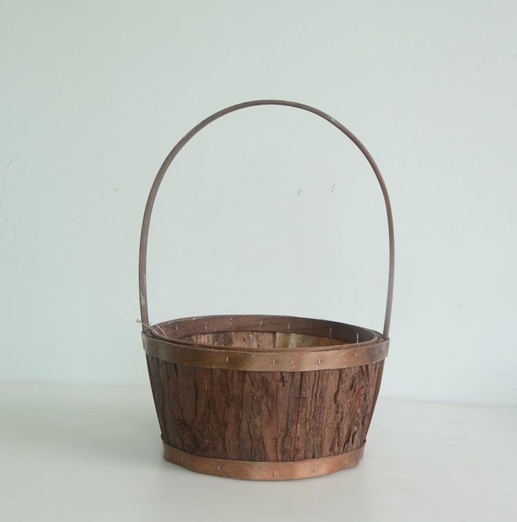 Round nature wood bark handicraft gift basket-1