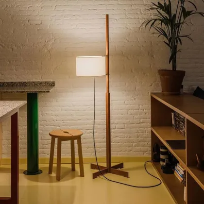 Santa & Cole Walnut Floor Lamp - Wabi Sabi Inspired Living Room Ambience Light