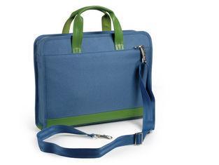 Blue Nylon Notebook Tote Bag with Green Handle for Business