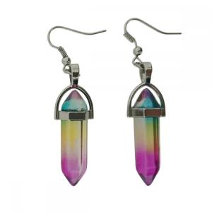 Rainbown Glass Crystal Bullet Healing Chakra Point Earrings