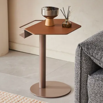 Modern Saddle Leather Coffee Table - Foshan Living Room Side Sofa Table at Good Price