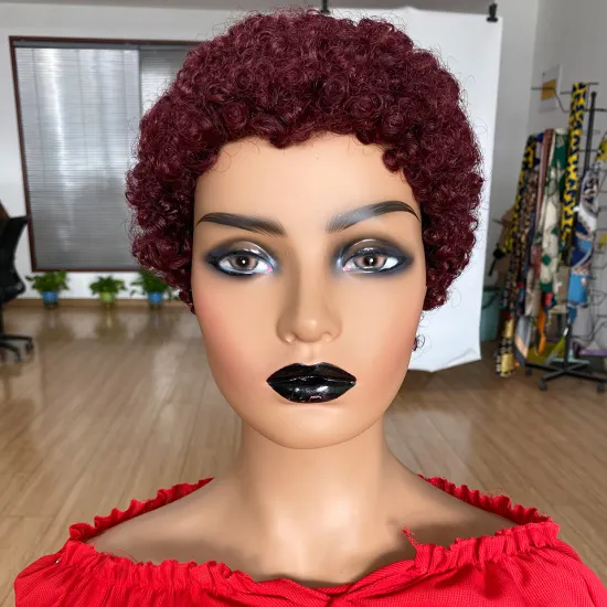 Wholesale Short Afro Curly Human Hair Wigs For Black Women Brazilian Short Pixie Cut Full Machine Made Wig 99J Remy Hair