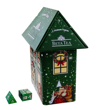 Empty House Shaped Metal Tin Can for Biscuit Candy Christmas Gift Packaging